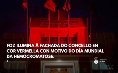 Foz ilumina estes días a fachada da Casa do Concello en cor vermella con motivo do Día Mundial da Hemocromatose