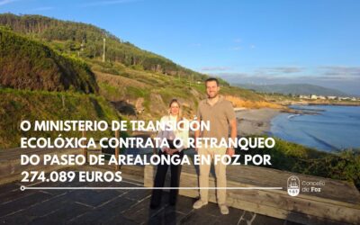 O Concello de Foz anuncia a adxudicación e sinatura do contrato para o retranqueo do paseo de Arealonga en Fazouro entre a Dirección Xeral da Costa e o Mar e a empresa Vipeca Obras y Servicios, SL por un importe de 274.089,20 euros.